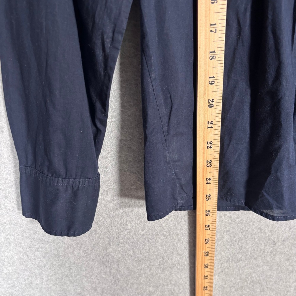 Eddie Bauer Babydoll Blouse Medium Navy Pintuck Pleated Button Front Cotton Top - Picture 5 of 9